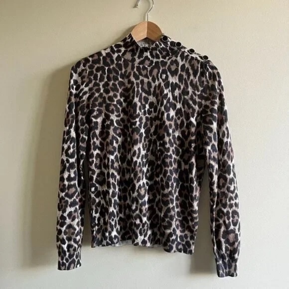 J.CREW Silk-blend shoulder-button sweater in‎ leopard animal print AR952 Small - Picture 6 of 7